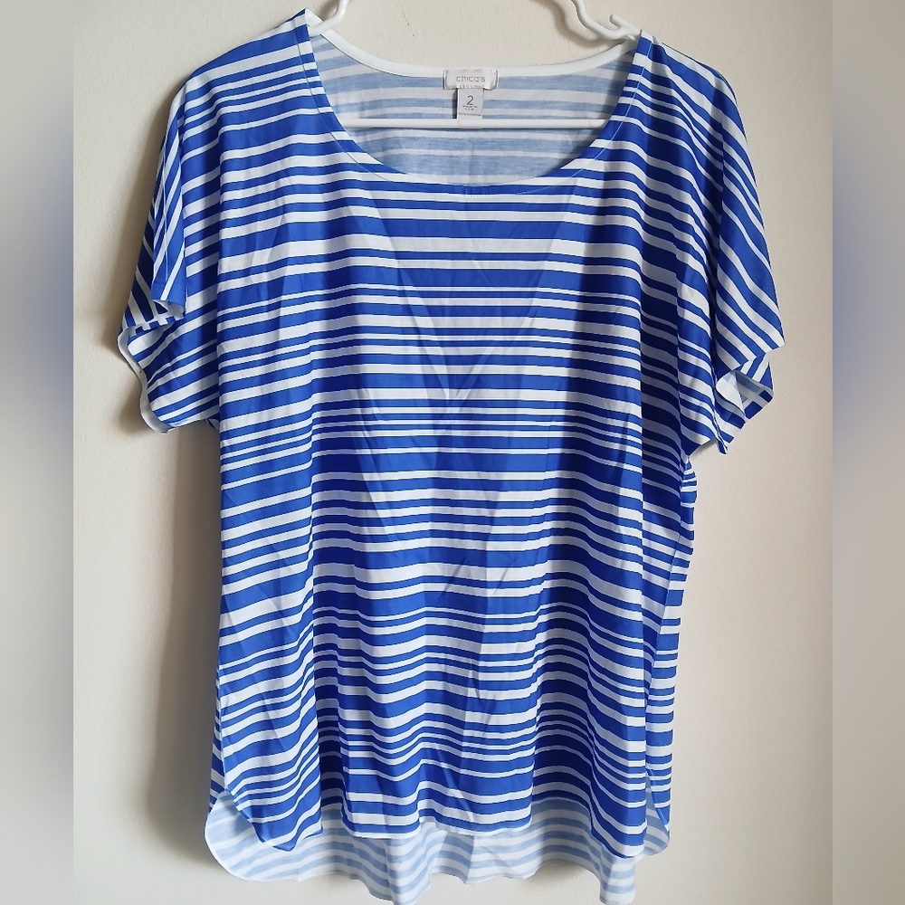 Chico Blue Stripe Women Top Size 2 Large